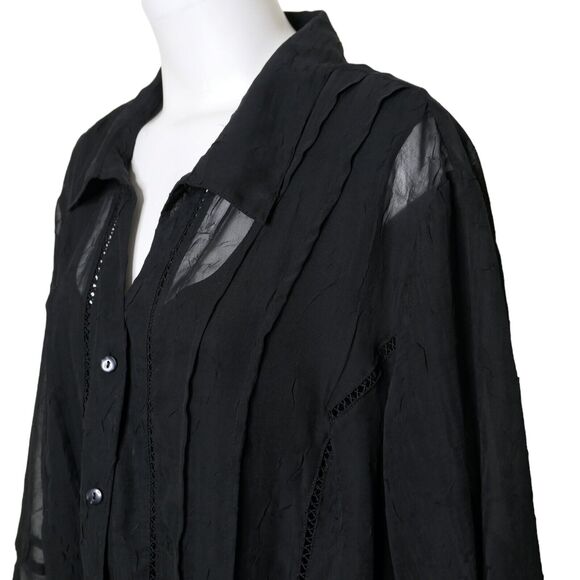 Maggie Barnes Black 3/4 Long Sleeve Button Front Twinset 3XL Ruffled Sleeve EUC - Picture 13 of 14